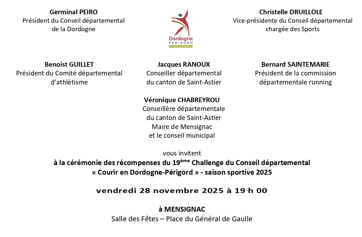 Récompense Challenge "Courir en Dordogne" 28-11 Mensignac